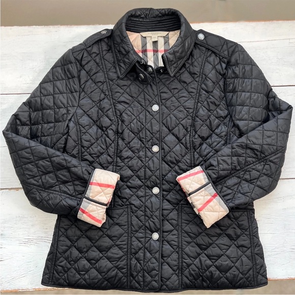 Burberry Brit Kencott Diamond Quilted Black Jacket LARGE  Nova Check Coat *READ - Picture 2 of 15